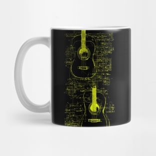 Neon Yellow Acoustic Guitar Da Vinci blueprint Mug